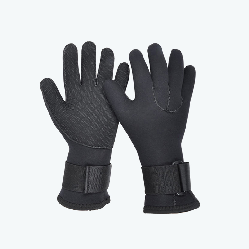 Five-Finger Black Rubber Diving Gloves