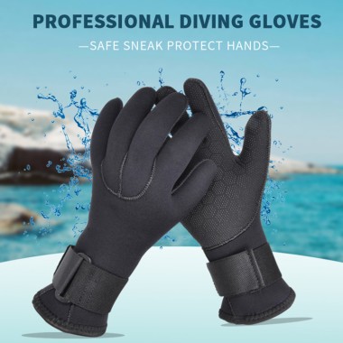 Five-Finger Black Rubber Diving Gloves