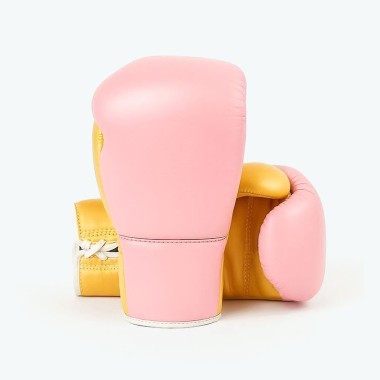 Pink and Gold Genuine Leather Boxing Gloves