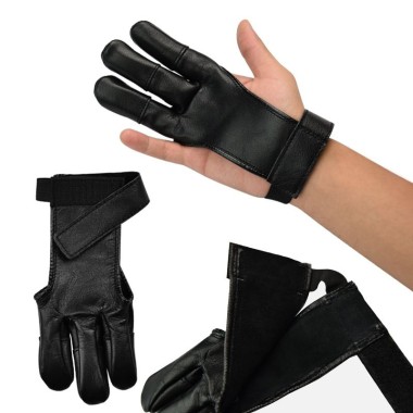 Black Sheepskin Three-Finger Archery Glove