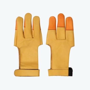 Three-finger soft leather yellow breathable archery gloves