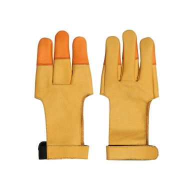 Three-finger soft leather yellow breathable archery gloves