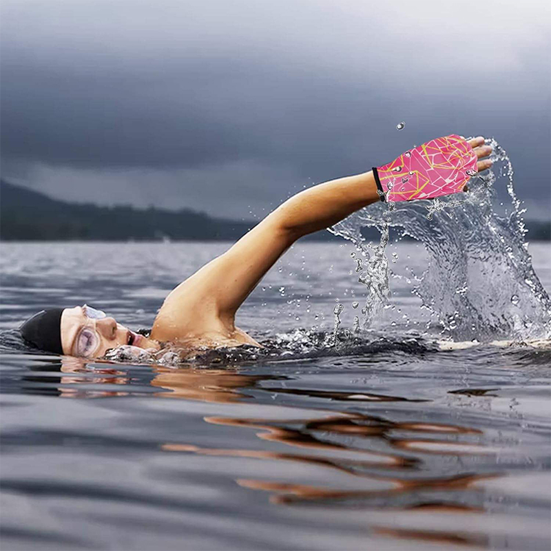 Rose Pink Adjustable Rubber Swimming Training Gloves Rose Pink Adjustable Rubber Swimming Training Gloves
